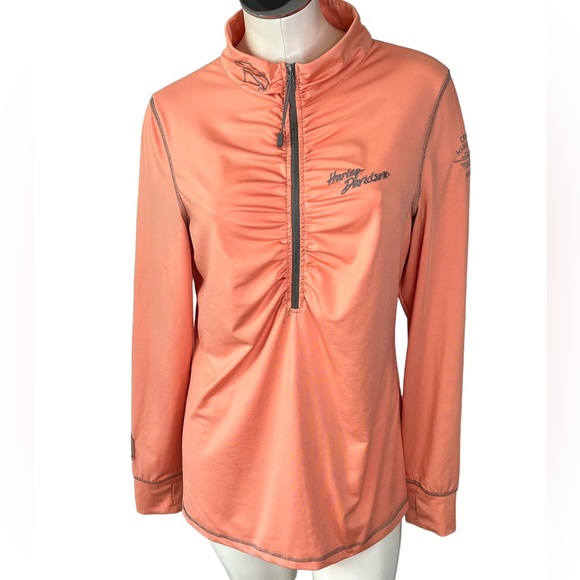 HARLEY DAVIDSON Performance Long Sleeve Half Zip Shirt Top Orange Women's XL - Picture 2 of 16